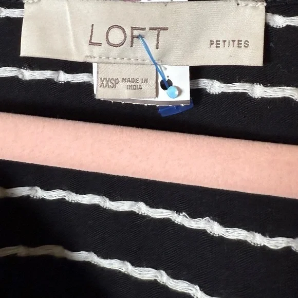 LOFT Black Top with White Stripes - Picture 2 of 3